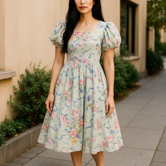 Vintage Daisy Kingdom Dress Collar Puff Sleeve - Picture 1 of 12